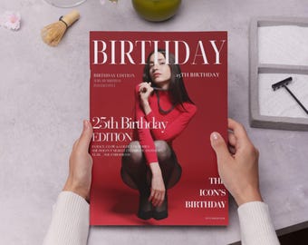 Birthday Magazine Cover Template for Her, Any Age Personalized Photo Gift, Custom Canva Template, Unique Digital Download Keepsake