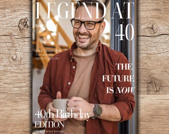 40th Birthday Gift For Him, Editable Magazine Template Anniversary Men, Printable Birthday Decoration for Dad, Brother, Husband
