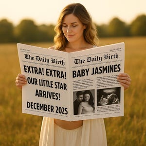 Customizable Canva Baby Announcement, Newspaper Baby Shower, Large Pregnancy Reveal Newspaper Template, Digital Editable Download