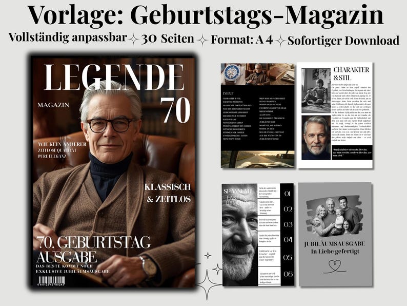 Geburtstagsmagazin 70 Jahre Vorlage, Fotogeschenk Mann Geburtstag ...