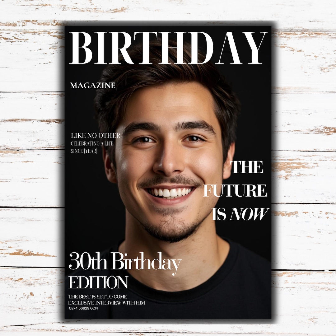 Men's 30th Birthday Magazine Template, Minimalist Magazine Cover ...
