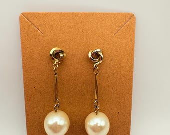 Vintage 90s Gold Dangle Earrings with Faux Pearl Drops