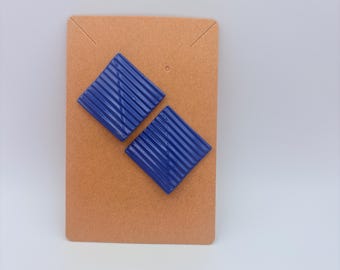 1970s Vintage Blue Geometric Earrings | Retro Square Post Back Studs | Bold Mod Statement Jewelry