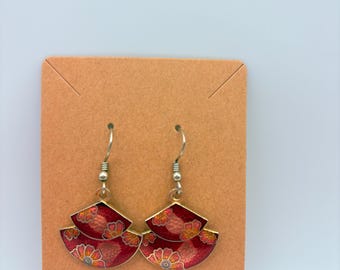 Vintage Red Floral Fan Earrings
