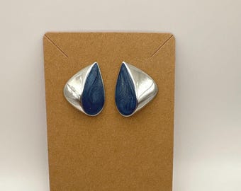 Blue Resin Teardrop Earrings: Modern Silver Geometric Jewelry