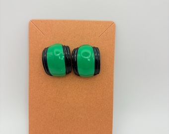 Vintage Green & Black Metal Earrings – Bold Post Back 80s Style