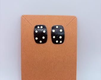 Vintage Dice Earrings – Distressed Black & White Post Studs