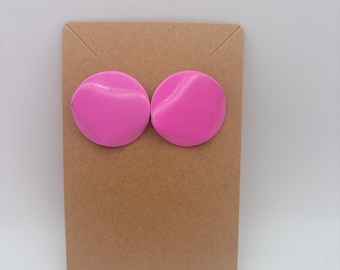 Retro Hot Pink Post Earrings | 80s Bubblegum Studs | Vintage Bold Statement Jewelry