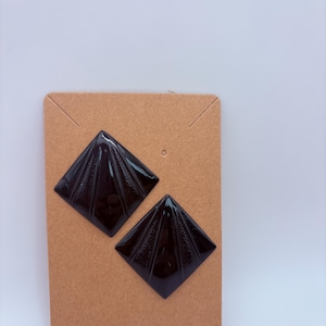 Vintage Black Geometric Post Earrings – Art Deco Style Statement Jewelry, 1980s Earrings