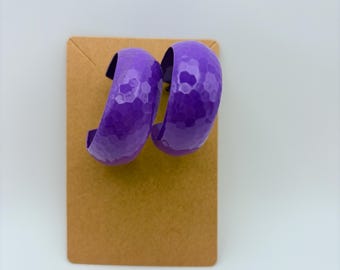 Vintage Purple Metal Hoop Earrings: 80s Statement Jewelry
