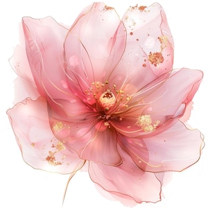 16 Pink Purple Flower Clipart PNG | Elegant Watercolor Floral Bouquet | Gold-Edged Botanical Illustration | Digital Download Transparent
