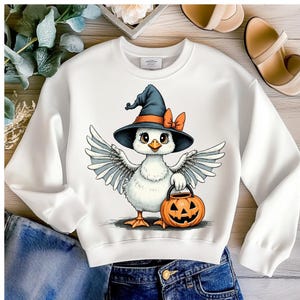 Cute Halloween Goose PNG | Witch Goose with Pumpkin Bucket | Trick or Treat Clipart | Transparent Background | Digital Download