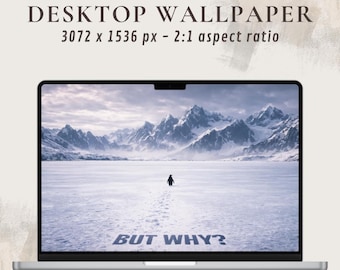 Motivational Wallpaper: Penguin in the Snow | Desktop Wallpaper: Frozen Mountains | Inspiring Winter Landscape