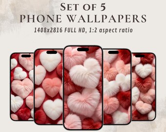 Valentine's Day wallpapers with soft hearts, set of 5 romantic wallpapers for your phone
