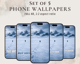 Set of 5 winter-themed mobile wallpapers | penguin mountain wallpaper | FULL HD | motivational