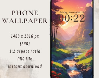 Sunset Waterfall Wallpaper – Luminous Fantasy Landscape - ANIME WALLPAPER