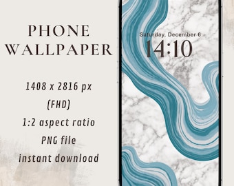 青い波模様の大理石の壁紙 | エレガントな抽象的な壁紙 | 携帯電話向けのミニマリストな背景