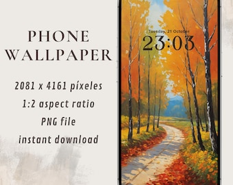 Autumn Path Phone Wallpaper – Warm Fall Forest Digital Background