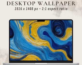 Abstract Blue and Gold Wallpaper | Desktop Wallpaper Painting Style | Fluid Art HD