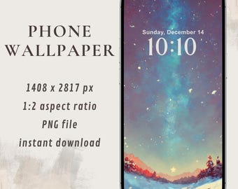 水彩画の星空の壁紙 | 冬の夜景 | 携帯電話用芸術的な壁紙