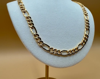 Collar de cadena Figaro de oro macizo de 14 k - Diseño unisex de 6 mm