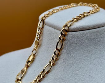 14K massivt Figaro-armband i gult guld – Högglanspolerad kedja