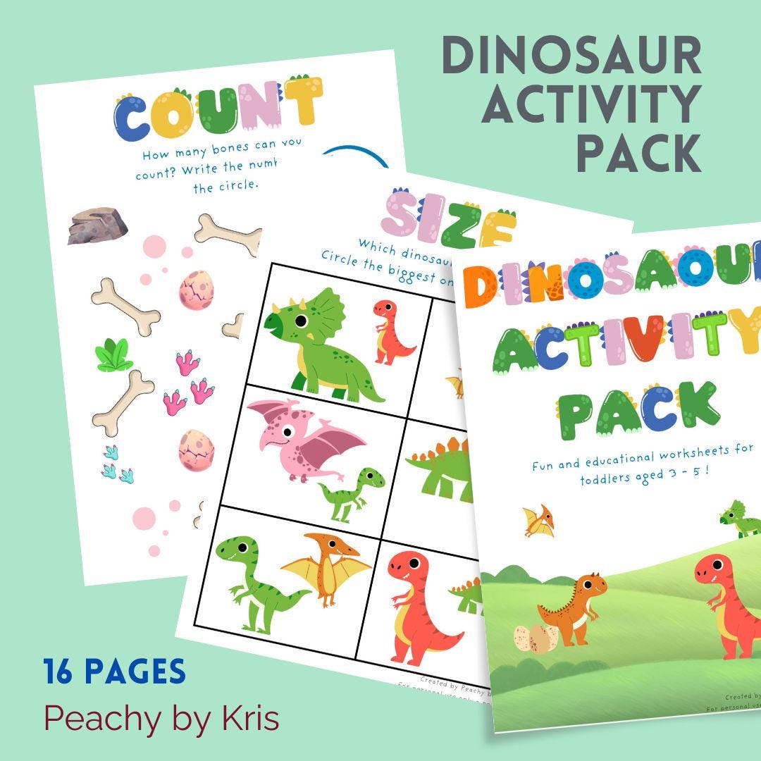 Dinosaur Activity Pack for Toddlers | Printable Worksheets for Kids ...