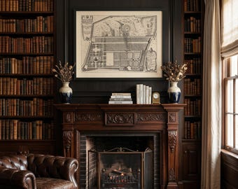 Only US-UK-AUS Black Framed Villa Mattei Rome 1683 Antique Map, Falda Italian Geometric Landscape Art, Pine Wood Vintage Framed Poster