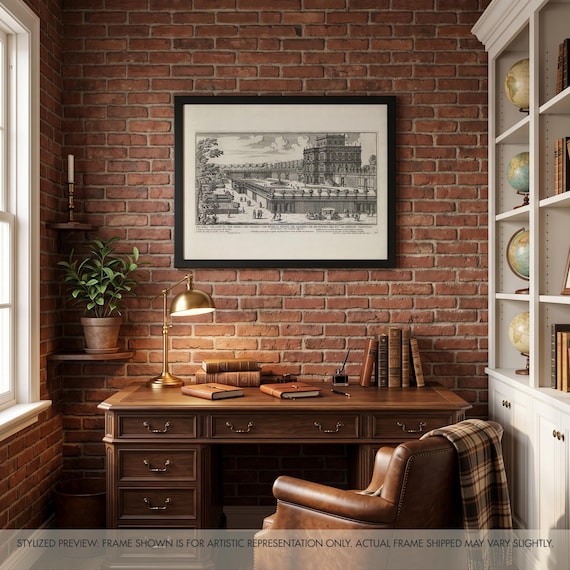 Stampa Con Cornice Villa Mattei Roma 1683, Quadro Inizio Titolo Falda Giardini Italiani, Poster Legno Pino Rustico Vintage Barocco