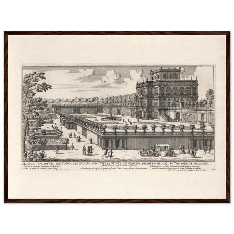 Stampa Con Cornice Villa Mattei Roma 1683, Quadro Inizio Titolo Falda Giardini Italiani, Poster Legno Pino Rustico Vintage Barocco image 2