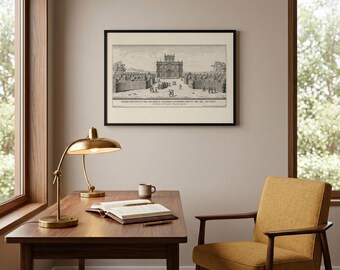 Only US-UK-AUS Black Framed Quirinal Gardens Rome 1683 Antique Map, Falda Italian Geometric Landscape Art, Pine Wood Vintage Poster