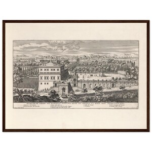 Stampa Con Cornice Esterno Quirinale Roma 1683, Quadro Inizio Titolo Falda Veduta Prospettica, Poster Legno Pino Vintage Barocco image 2