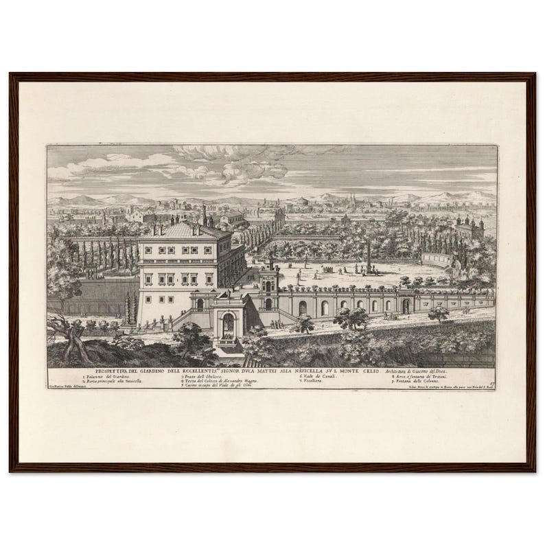 Stampa Con Cornice Esterno Quirinale Roma 1683, Quadro Inizio Titolo Falda Veduta Prospettica, Poster Legno Pino Vintage Barocco image 2