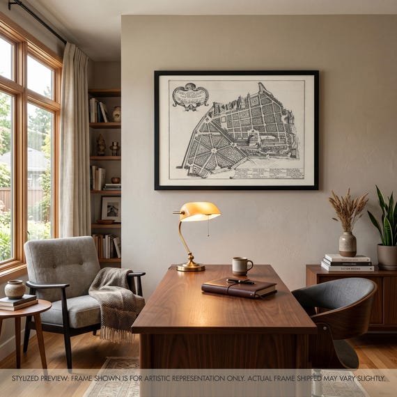 Stampa Con Cornice Mappa Giardini Quirinale 1683, Quadro Inizio Titolo Falda Pianta Geometrica, Poster Legno Pino Vintage Barocco