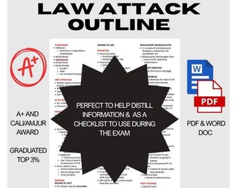 A+ Criminal Law Attack Outline & Elements Sheet | 1L Law School Exams | One Sheets | CALI/Amjur Award