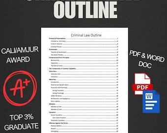 A+ Criminal Law Outline | 1L Law School Study Guide | Rules, Case Law, and Explanations | CALI/Amjur Award