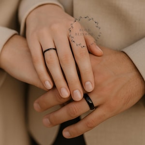 Custom Engraved Black Tungsten Ring | Dome Wedding Band | His and Hers Black Rings | Minimalist Wedding Ring | Polish Comfort Fit Ring Men