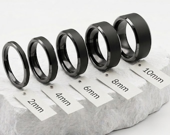 Custom Engraved Black Tungsten Carbide Ring | Brushed Matte Wedding Band | His and Hers Black Rings