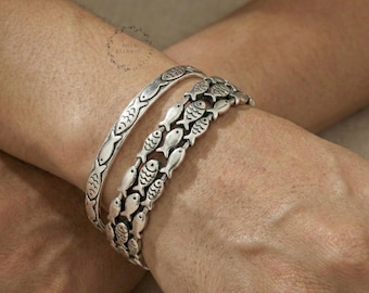 Bracelet jonc poisson réglable | Manchette océan bohème argentée