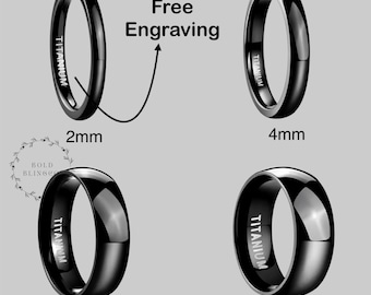 Custom Engraved Black Titanium Ring | High Polish Black Band | Titanium Couple Ring | Comfort Fit Wedding Engagement Band