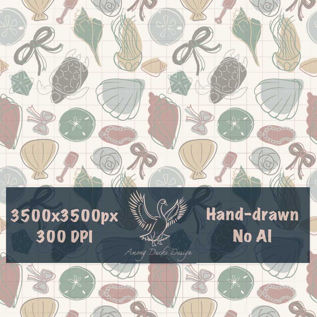 Boho Beach Seamless Pattern PNG – Seashells & Bows Digital Paper ...