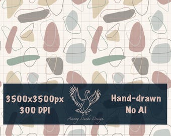 Modern Abstract Seamless Pattern – Boho Organic Shapes & Line Art – Neutral Earth Tones PNG for Sublimation/Design Use