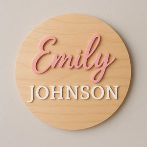 Personalized Round Name Sign For Nursery - 3D Wooden Baby Name Sign - Above Crib Name Sign - Custom Nursery Wall Art - Newborn Gift Baptism