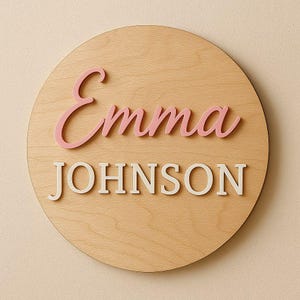 Personalized Wooden Round Name Sign for Nursery, Custom Baby Name Sign 3D Name Plaque, Nursery Wall Art, Baby Shower Gift Crib Decor Baptism