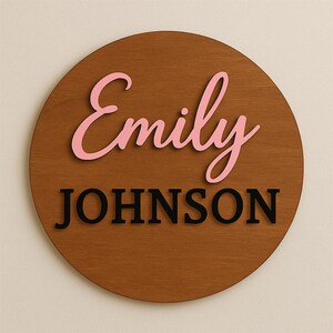 Personalisiertes rundes Holznamenschild für Kinderzimmer, individuelles Babynamenschild, 3D-Wandkunst, über Krippendekor, Neugeborenengeschenk, Babypartyschild