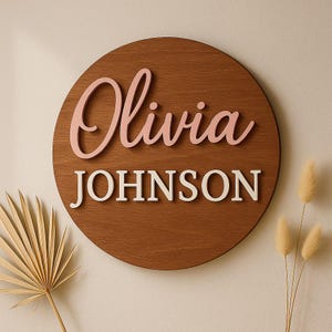 Personalized Nursery Name Sign, 3D Wooden Baby Name Sign, Round Name Sign, Above Crib Name Sign, Custom Wall Plaque for Nursery Baptism gift