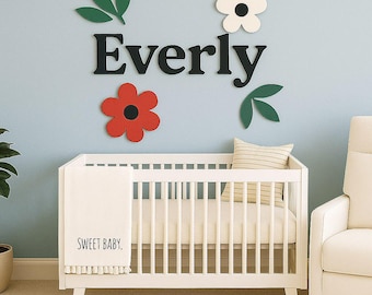 Personalized Boho Floral Wooden Name Sign, Above The Crib Baby Name Wall Decor, Nursery Name Sign, 3D Custom Name Sign