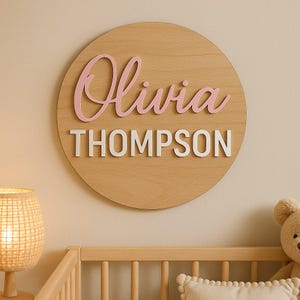 Personalized Round Name Sign, 3D Wooden Baby Name Sign, Nursery Wall Art, Custom Name Sign for Nursery, Baby Shower Gift, Name Sign Baptism