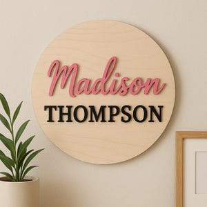 Nursery Name Sign, 3D Wooden Baby Name Sign, Personalized Round Plaque, Above Crib Name Sign, Baby Shower Gift, Wall Decor