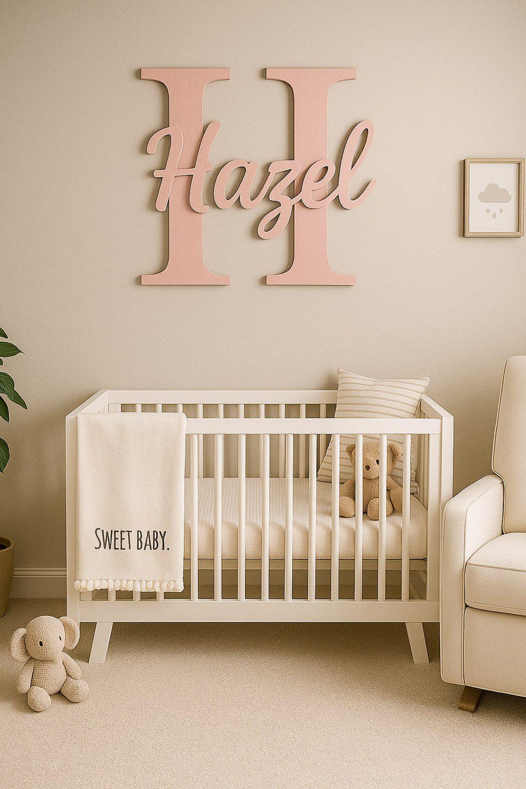 Personalized Wooden Nursery Name Sign, Above the Crib Name Sign, 3D ...
